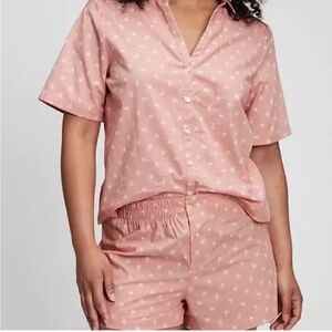 Love by GAP Pink Maternity Pajama Set with Palm Tree Print